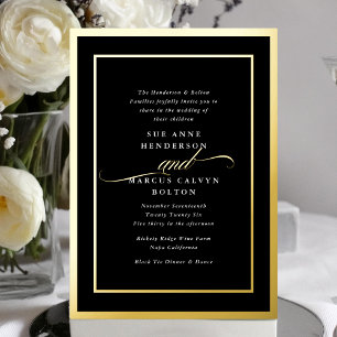 Invitación Con Relieve Metalizado Boda de Marco de Caligrafía Premium Tradicional Do