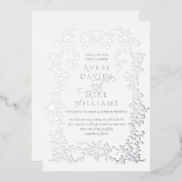 Invitación Con Relieve Metalizado Boda de marco de flores de plata de estilo elegant