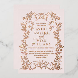 Invitación Con Relieve Metalizado Boda de marco de flores doradas de vintage elegans