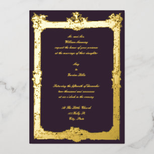 Invitación Con Relieve Metalizado Boda de Marco de Frutas y Florales Barroco Rococó