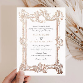 Invitación Con Relieve Metalizado Boda de Marco de Lámina de Rosa Ornamental Elegant