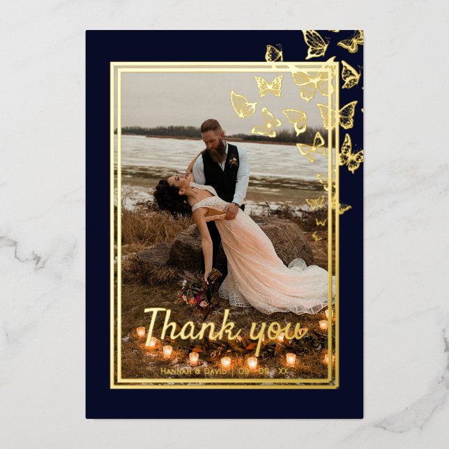 Invitación Con Relieve Metalizado boda de marco de Relieve metalizado dorado gracias (Anverso)