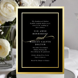Invitación Con Relieve Metalizado Boda de marco dorado de caligrafía premium tradici