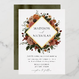 Invitación Con Relieve Metalizado Boda de Marco Floral Boho Otoño