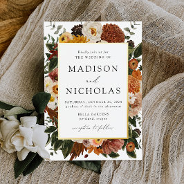 Invitación Con Relieve Metalizado Boda de Marco Floral Boho Otoño
