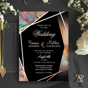 Invitación Con Relieve Metalizado Boda de Marco Geométrico de Brillo de Opalo Modern