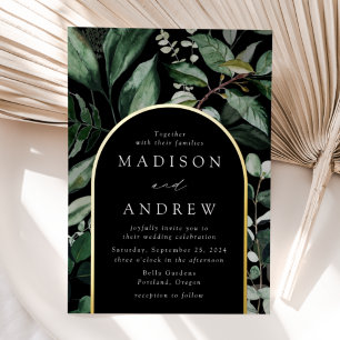 Invitación Con Relieve Metalizado Boda de Marco Negro Abundante Vegetación