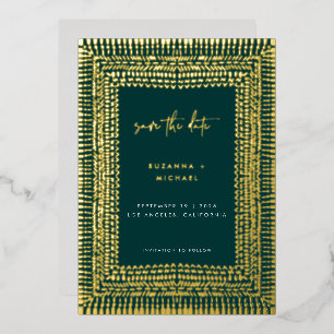 Invitación Con Relieve Metalizado Boda de marco verde esmeralda del Boho moderno Sav