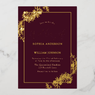 Invitación Con Relieve Metalizado Boda de marco vintage de Borgoña dorado Real