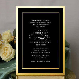 Invitación Con Relieve Metalizado Boda de marcos dorados de guiones formales en blan