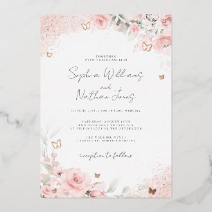 Invitación Con Relieve Metalizado Boda de Mariposa de Rosa con Rubor Rosa