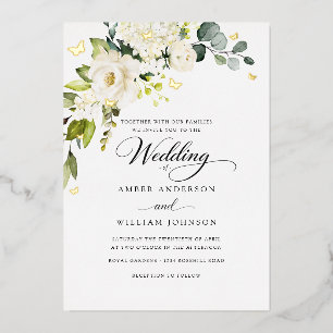 Invitación Con Relieve Metalizado Boda de Mariposa Floral Ivory Gold