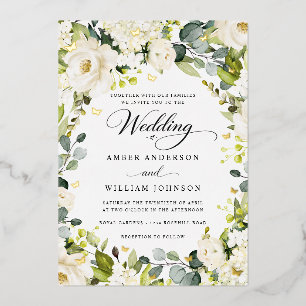 Invitación Con Relieve Metalizado Boda de Mariposa Floral Ivory Gold