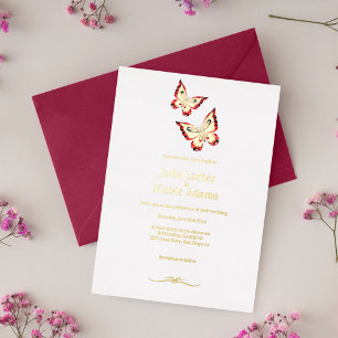 Invitación Con Relieve Metalizado Boda de mariposa Naranja quemado de oro