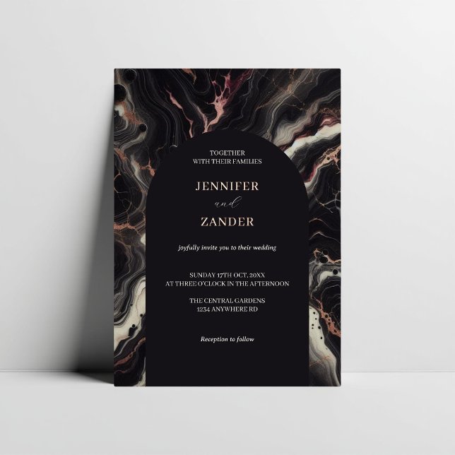 Invitación Con Relieve Metalizado Boda de mármol oscuro Moody & Luxe Autumance Elega (Subido por el creador)