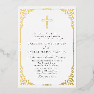 Invitación Con Relieve Metalizado Boda de Misa Católica Elegante