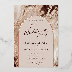 Invitación Con Relieve Metalizado Boda de moda con texturas terrosas y oro rosa real
