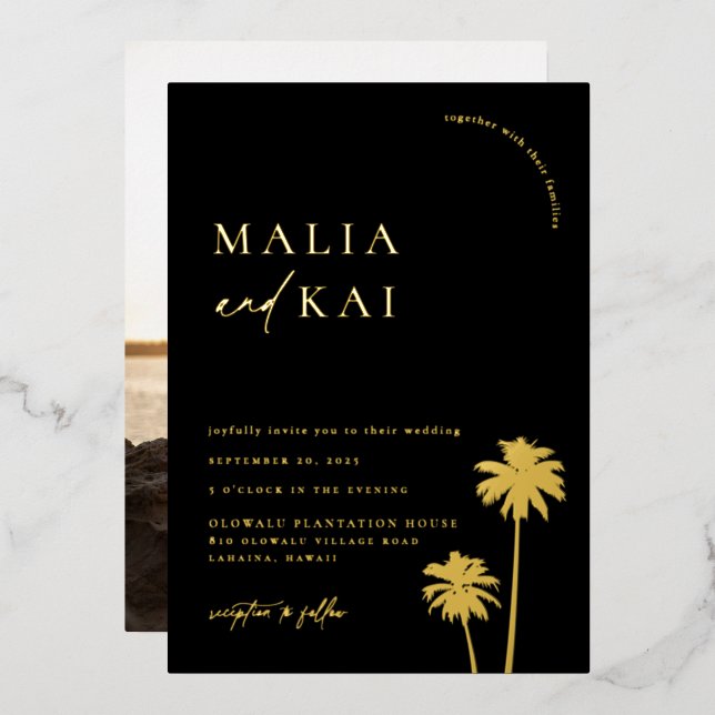 Invitación Con Relieve Metalizado Boda de Moda costera contemporánea (Anverso/Reverso)