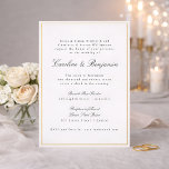 Invitación Con Relieve Metalizado Boda de Moda elegante de borde dorado clásico form<br><div class="desc">Estilo clásico formal de escritura tradicional Elegante Invitación de matrimonio con borde estrecho en Relieve metalizado dorado y detalles de RSVP en línea</div>