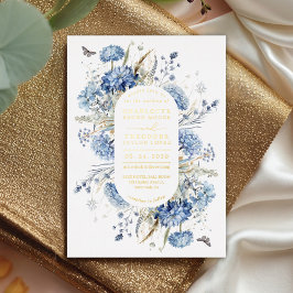 Invitación Con Relieve Metalizado Boda de Moda Rústica Dusty Blue & Gold