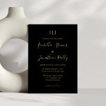 Invitación Con Relieve Metalizado Boda de Monograma Clásico minimalista Oro Negro<br><div class="desc">Invitación a la boda minimalista clásica de monograma negro y Relieve metalizado dorado</div>