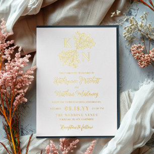 Invitación Con Relieve Metalizado Boda de Monograma de Arbusto de Bayas con Padres