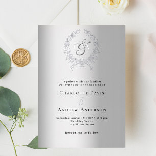 Invitación Con Relieve Metalizado Boda de monograma de corteza dorada