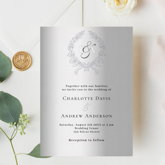 Invitación Con Relieve Metalizado Boda de monograma de corteza dorada (Subido por el creador)