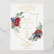 Boda de monograma de cresta floral magenta vintage