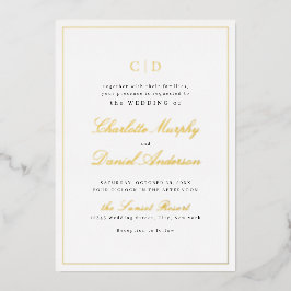 Invitación Con Relieve Metalizado Boda de monograma de escritura de elegancia clásic