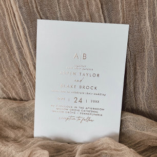 Invitación Con Relieve Metalizado Boda de monograma de escritura de pan de oro rosa 