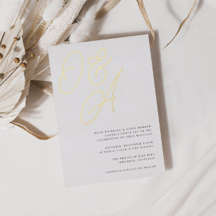 Invitación Con Relieve Metalizado Boda de monograma de escritura en grande blanco y