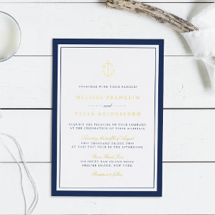 Invitación Con Relieve Metalizado Boda de Monograma de la Armada Náutica y el Anclaj