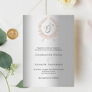 Invitación Con Relieve Metalizado Boda de monograma de oro de rosa plateado