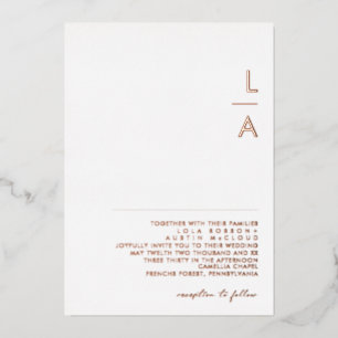 Invitación Con Relieve Metalizado Boda de Monograma de Oro Rosa Minimalista Moderna 