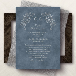 Invitación Con Relieve Metalizado Boda de Monograma de Tulipanes Florales