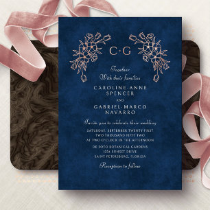 Invitación Con Relieve Metalizado Boda de Monograma de Tulipanes Florales