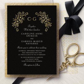 Invitación Con Relieve Metalizado Boda de Monograma de Tulipanes Florales