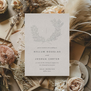 Invitación Con Relieve Metalizado Boda de Monograma Destacado en Plata