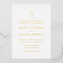 Invitación Con Relieve Metalizado Boda de monograma Diagonal Moderno minimalista
