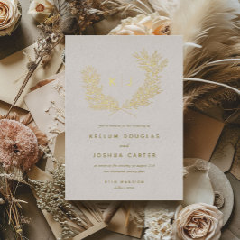 Invitación Con Relieve Metalizado Boda de Monograma Distinguido Gold