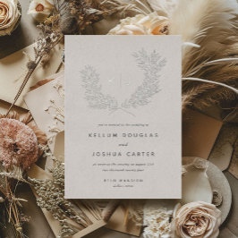 Invitación Con Relieve Metalizado Boda de Monograma Distinguido Plata