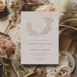 Invitación Con Relieve Metalizado Boda de Monograma Distinguido Rosa Gold<br><div class="desc">Invitaciones a bodas de rosa moderno en Relieve metalizado de oro con una elegante corona de laurel dibujada a mano alrededor de las iniciales de la pareja. Personalizar tu texto y colores para que se ajusten a tu estilo. Se ofrece la suite de fiestas de boda completa.</div>