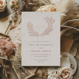 Invitación Con Relieve Metalizado Boda de Monograma Distinguido Rosa Gold