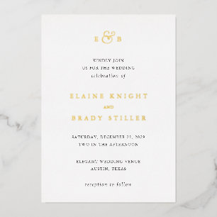 Invitación Con Relieve Metalizado Boda de Monograma Elegante