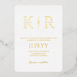 Invitación Con Relieve Metalizado Boda de Monograma Elegante Flare Blanco