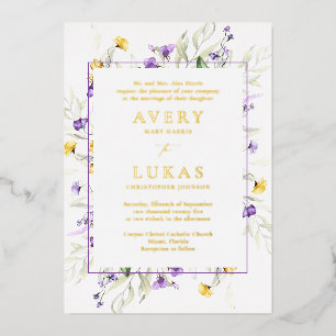 Invitación Con Relieve Metalizado Boda de monograma elegante floral púrpura de oro r