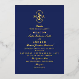 Invitación Con Relieve Metalizado Boda de monograma elegante tipografía Ampersand az