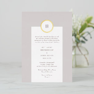 Invitación Con Relieve Metalizado Boda de Monograma en Círculo de Taupe y Oro