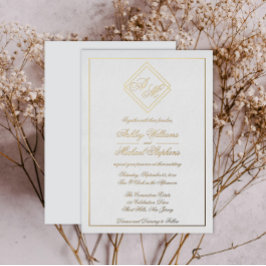 Invitación Con Relieve Metalizado Boda de monograma geométrico moderno minimalista